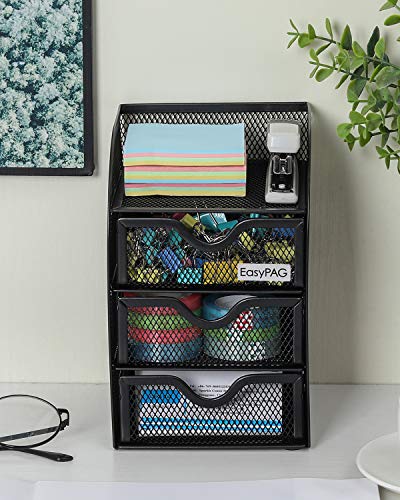 EasyPAG Mesh Desk Organizer with 3 Drawer Office Desktop Organizers and Accessories Stationery Caddy for Office, Home, Students, Black - Image 5