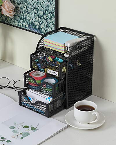 EasyPAG Mesh Desk Organizer with 3 Drawer Office Desktop Organizers and Accessories Stationery Caddy for Office, Home, Students, Black - Image 3