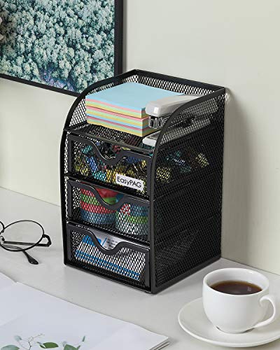 EasyPAG Mesh Desk Organizer with 3 Drawer Office Desktop Organizers and Accessories Stationery Caddy for Office, Home, Students, Black - Image 4