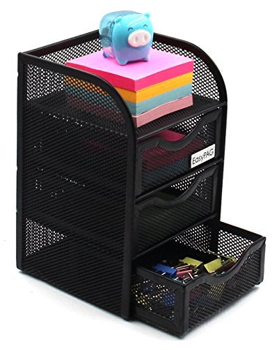 EasyPAG Mesh Desk Organizer with 3 Drawer Office Desktop Organizers and Accessories Stationery Caddy for Office, Home, Students, Black - Image 2