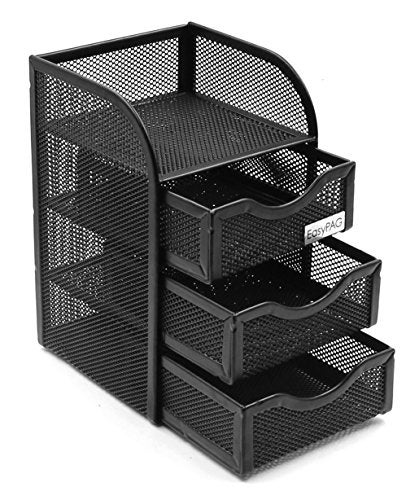 EasyPAG Mesh Desk Organizer with 3 Drawer Office Desktop Organizers and Accessories Stationery Caddy for Office, Home, Students, Black - Image 1