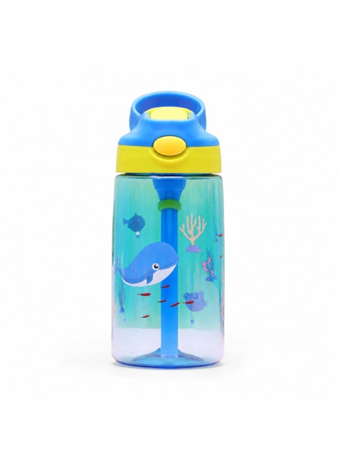 Kids Duck Bill Straw Cup, Cartoon Shatterproof Plastic Water Cup, 480ml, Spill Proof Drinking Cup for Students, Cute Children's Beverage Cup with Lid and Straw - Image 1