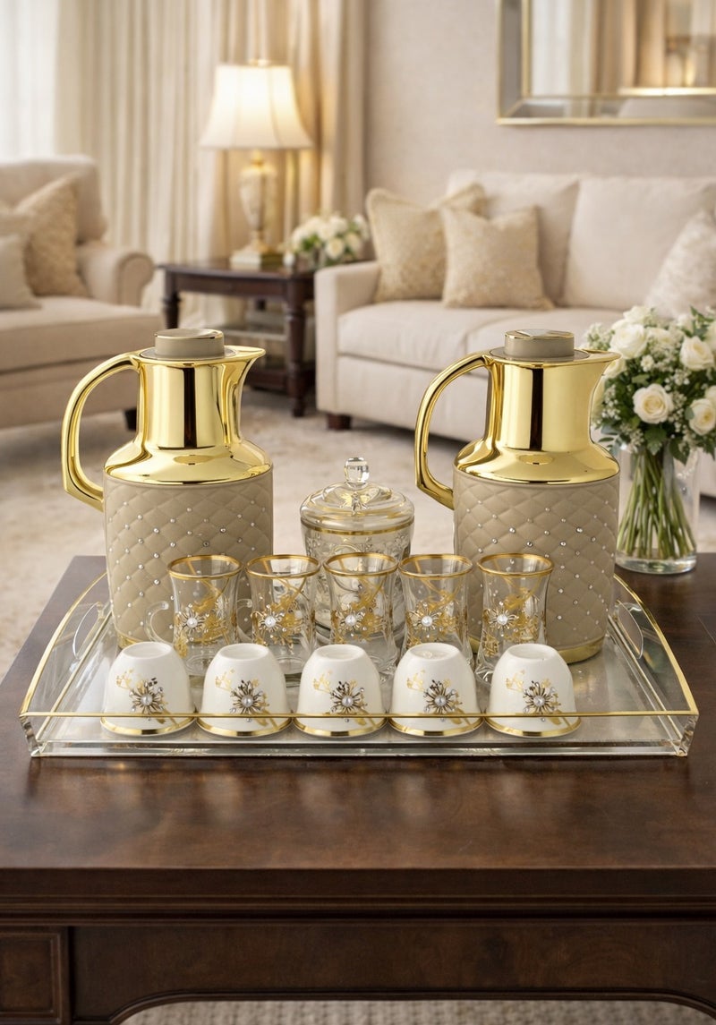 Radin Premium Arabic Tea & Coffee Thermos Set With Cups, Saucers & Tray – 22 Pcs - Image 2