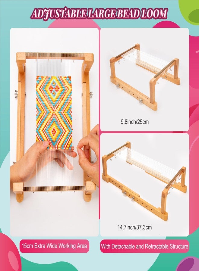 PP OPOUNT Adjustable Bead Loom Kit, Wood Loom Beading Supplies with Detailed Instructions, Practical Jewelry Making Accessories, Beading Loom Kits for Adults Jewelry Making Bracelets Belts - Image 3