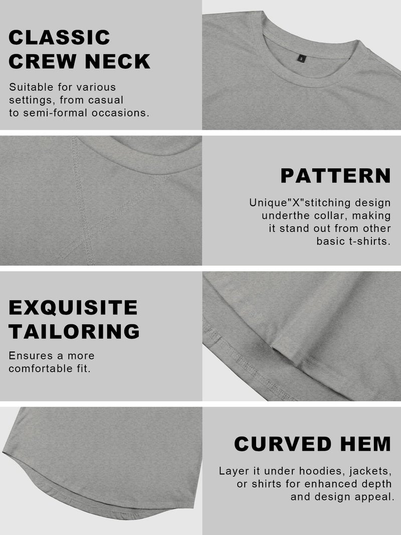 Comdecevis Mens Short Sleeve T-Shirts Crewneck Curved Hem Cotton Tee Hipster Longline Shirts Black/Gray/Green XXL 3 Pack - Image 5