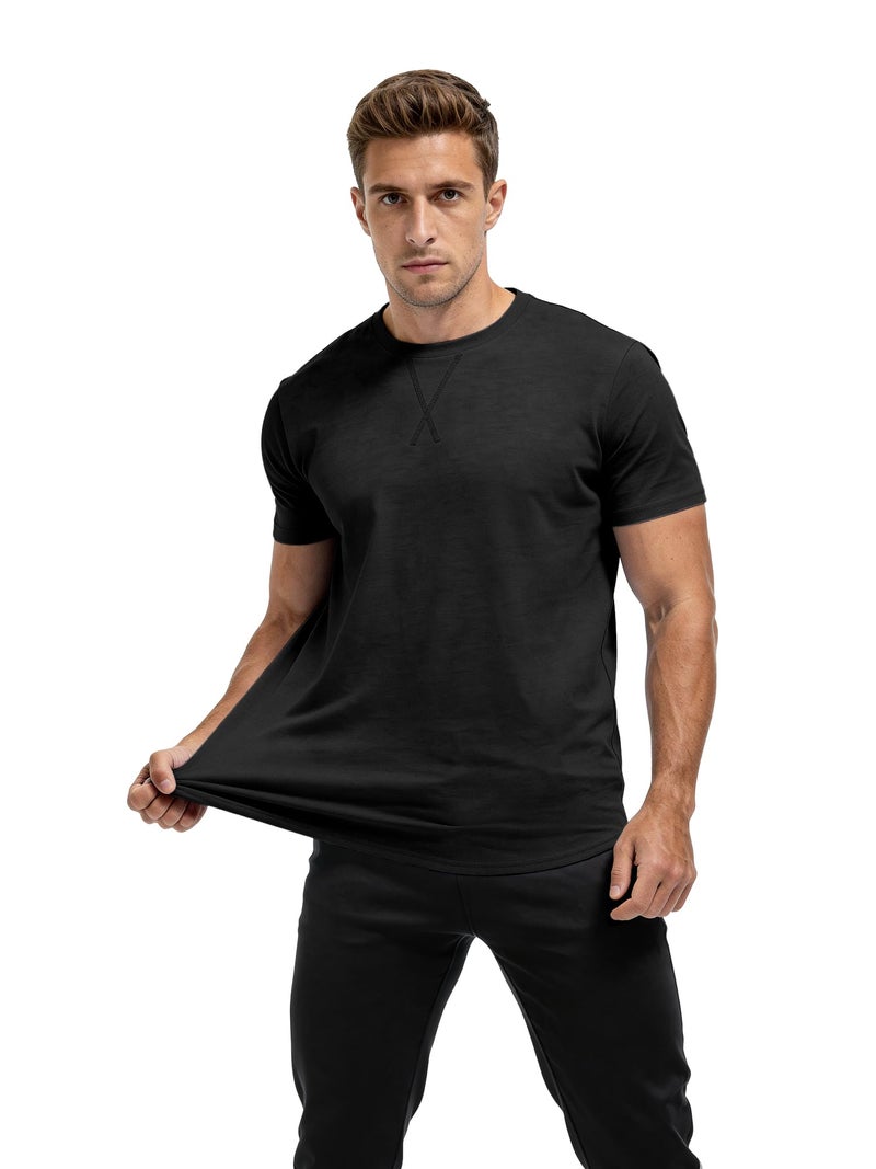 Comdecevis Mens Short Sleeve T-Shirts Crewneck Curved Hem Cotton Tee Hipster Longline Shirts Black/Gray/Green XXL 3 Pack - Image 2