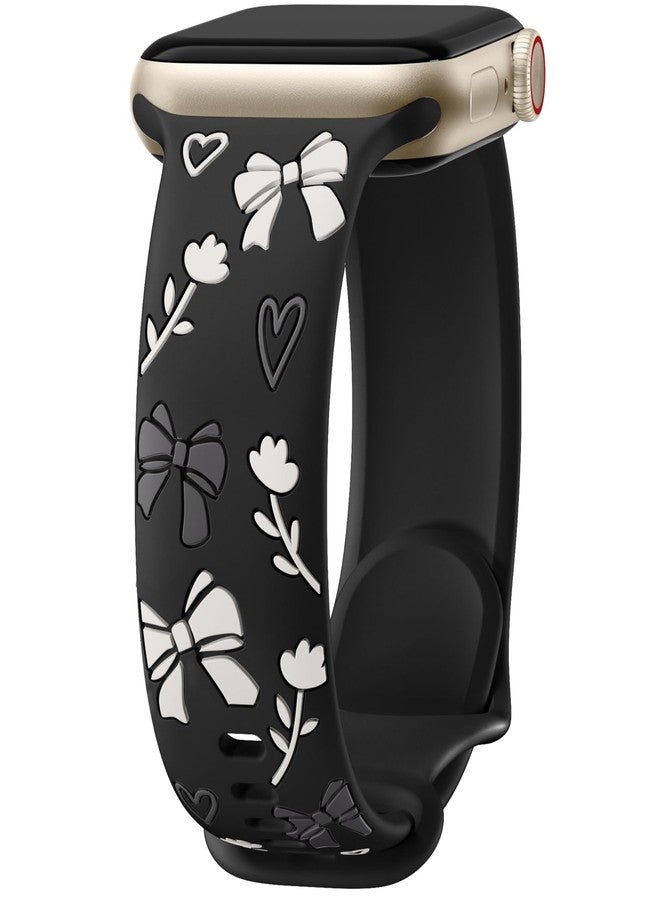 Lerobo Bow Floral Band Compatible with Apple Watch Bands 40mm 44mm 38mm 41mm 45mm 46mm 42mm for Women, Soft Silicone Cute Flower Engraved Sport Strap for iWatch Series 11 10 9 8 7 6 5 4 3 2 1 SE Ultra - Image 1
