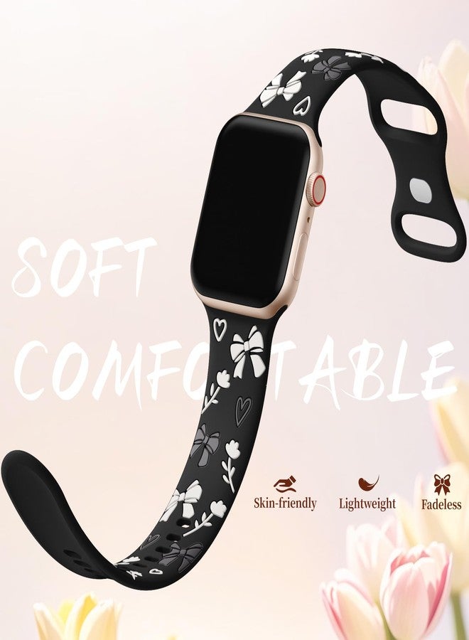 Lerobo Bow Floral Band Compatible with Apple Watch Bands 40mm 44mm 38mm 41mm 45mm 46mm 42mm for Women, Soft Silicone Cute Flower Engraved Sport Strap for iWatch Series 11 10 9 8 7 6 5 4 3 2 1 SE Ultra - Image 3