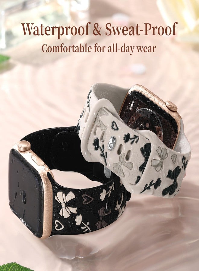 Lerobo Bow Floral Band Compatible with Apple Watch Bands 40mm 44mm 38mm 41mm 45mm 46mm 42mm for Women, Soft Silicone Cute Flower Engraved Sport Strap for iWatch Series 11 10 9 8 7 6 5 4 3 2 1 SE Ultra - Image 4
