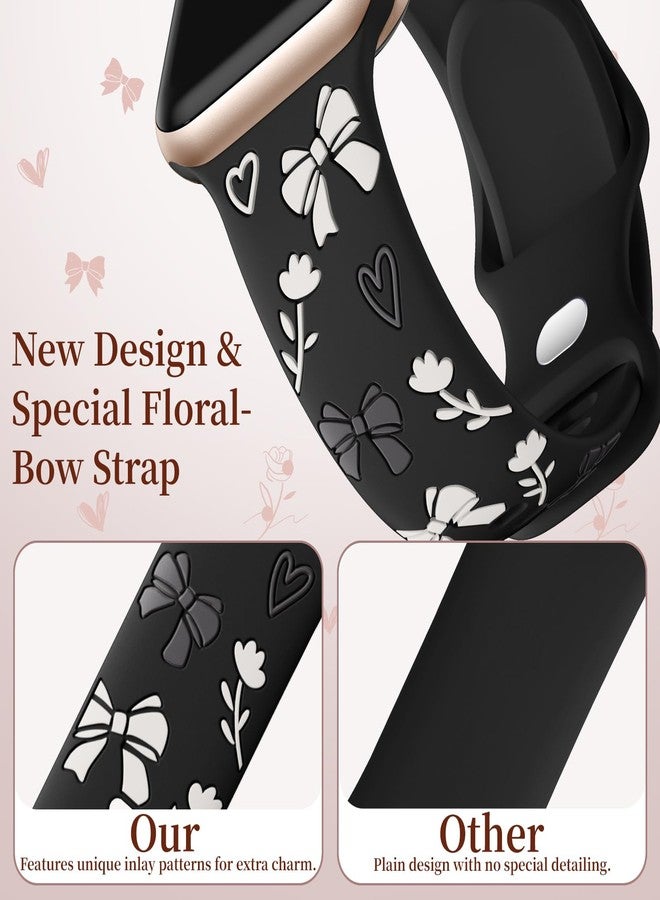 Lerobo Bow Floral Band Compatible with Apple Watch Bands 40mm 44mm 38mm 41mm 45mm 46mm 42mm for Women, Soft Silicone Cute Flower Engraved Sport Strap for iWatch Series 11 10 9 8 7 6 5 4 3 2 1 SE Ultra - Image 5