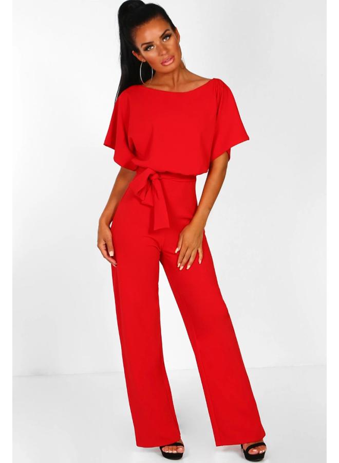 Women's Explosions Europe And The United States Summer Button Lace-up Short Sleeve Jumpsuit 