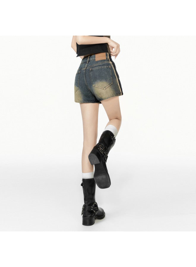 EPTISON شورتات جينز نسائية - أسلوب صيفي حلو وجريء، تلوين عتيق، تفاصيل حافة خام، تصميم ساق مستقيم - Image 5