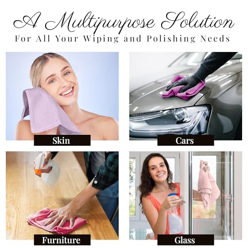 EcoSol Designs - Microfiber Towels Cleaning and Drying Must-Have, Soft, Thick Quick Dry Towel for Personal/Home/Office Use, 4 12-x-12-inch Microfiber Towels - Dark and Light Pink, Purple and Lavender - Image 4