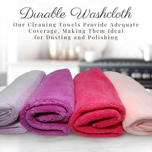 EcoSol Designs - Microfiber Towels Cleaning and Drying Must-Have, Soft, Thick Quick Dry Towel for Personal/Home/Office Use, 4 12-x-12-inch Microfiber Towels - Dark and Light Pink, Purple and Lavender - Image 2