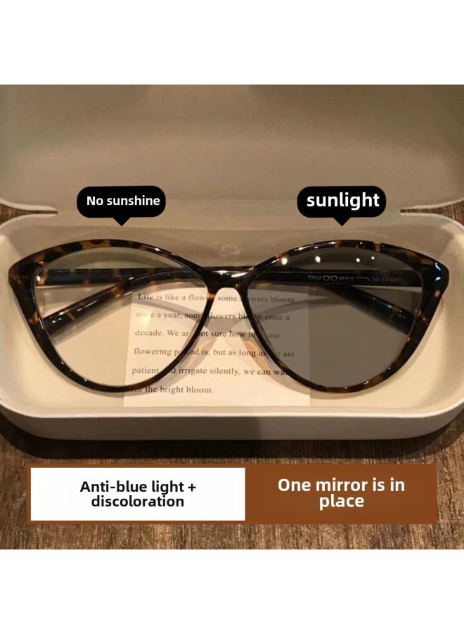 Generic New Triangle Cat Eye Color-changing Glasses Women's Myopia Can Be Equipped With Uv-proof Plain Beauty Artifact Ultra-light Eye Frame 