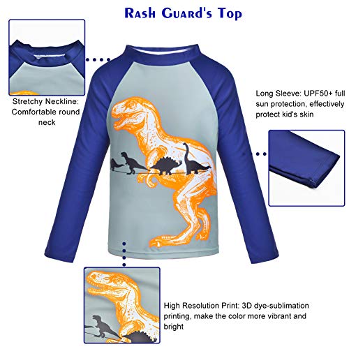 Sylfairy Boys Two Piece Rash Guard Swimsuits Kids Long Sleeve Sunsuit Swimwear Sets Bathing Suit (US, Age, 5 Years, 6 Years, Yellow Dinosaur) - Image 3
