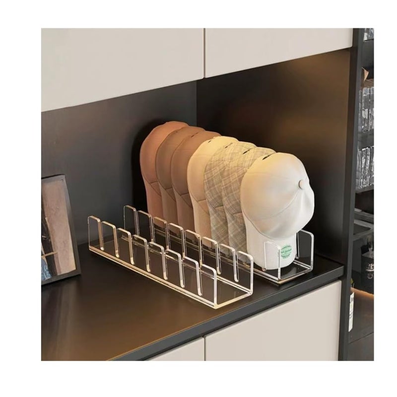Hugro Tarfive Acrylic Baseball Cap Organizer Rack 2-Pack - Holds 14 Hats, No Install Space Saving Display Stand for Closet, Bedroom, Entryway (Clear) - Image 1