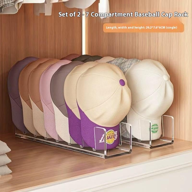 Hugro Tarfive Acrylic Baseball Cap Organizer Rack 2-Pack - Holds 14 Hats, No Install Space Saving Display Stand for Closet, Bedroom, Entryway (Clear) - Image 2