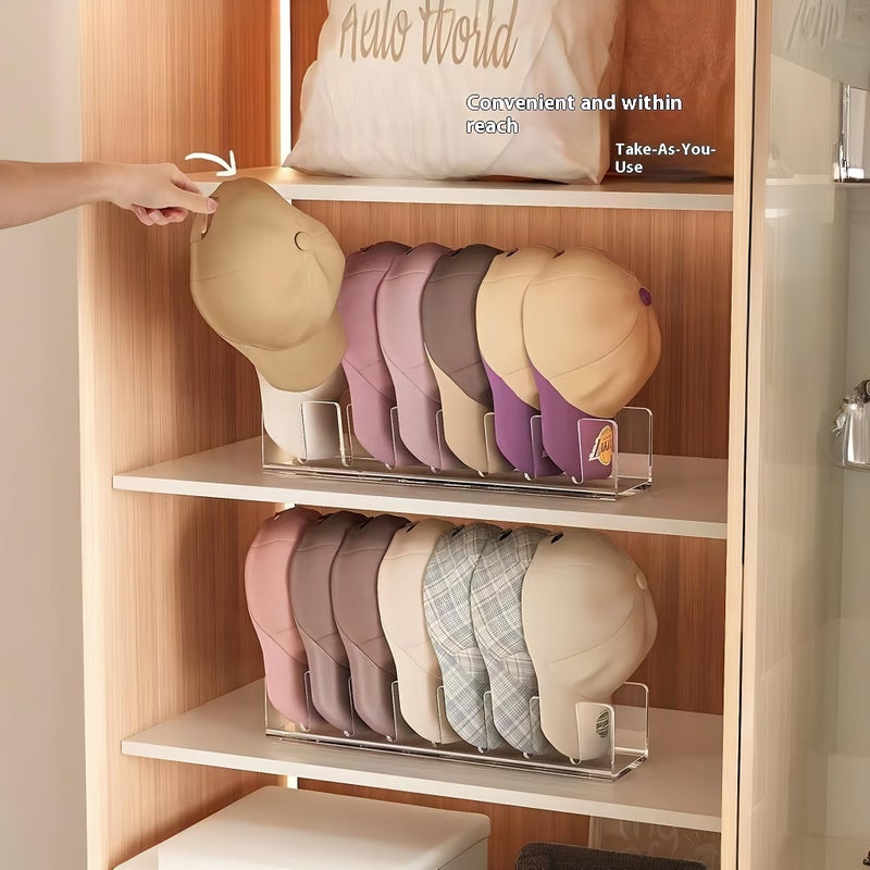 Hugro Tarfive Acrylic Baseball Cap Organizer Rack 2-Pack - Holds 14 Hats, No Install Space Saving Display Stand for Closet, Bedroom, Entryway (Clear) - Image 3