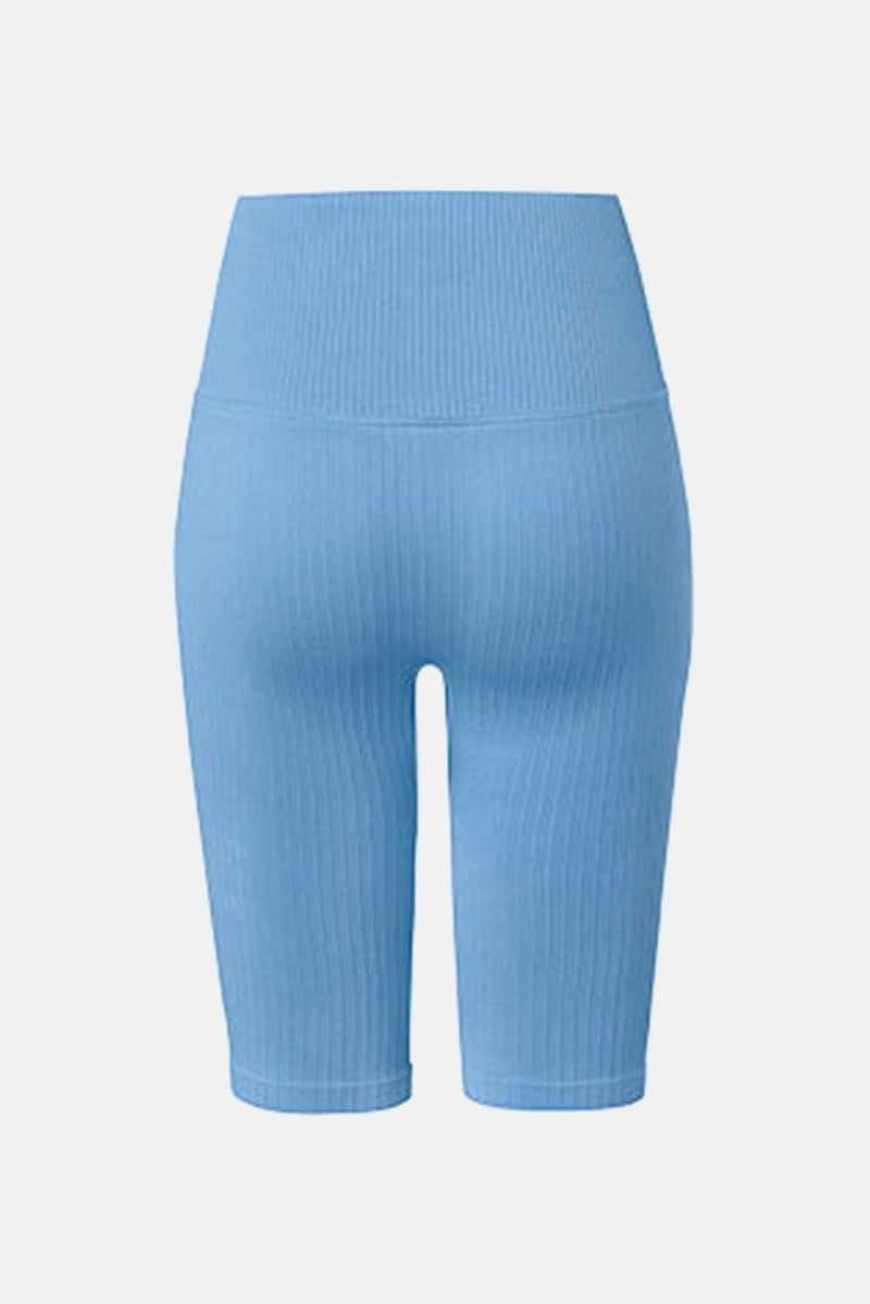 Tchibo Women Sportswear Fit Pull On Seamless Yoga Cycling Shorts, Light Blue  - Image 2