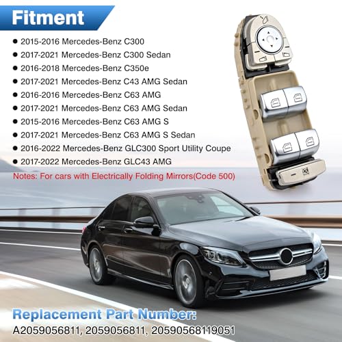 TOP-MAX Power Window Switch Compatible with Mercedes-Benz C300 C350e C43 C63 GLC300 Sport Utility Coupe GLC43 AMG, Front Driver Master Window Controller Replace for A2059056811, 2059056811 Cream-Color - Image 2