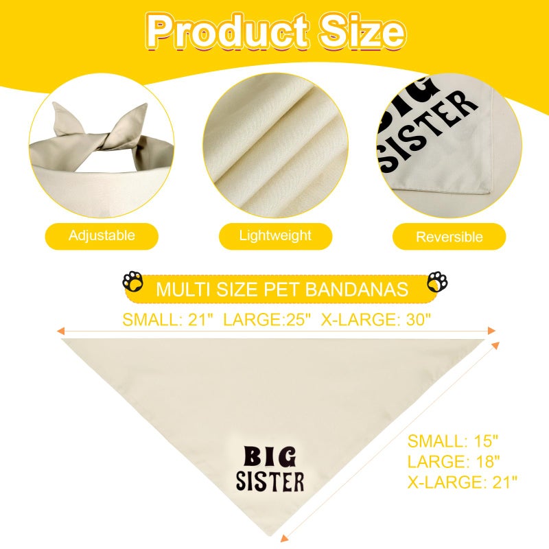 Agroon Big Sister Dog Bandana Beige Large 1PCS, Adjustable Triangle Scarf, Pregnancy Announecment, New Baby for Family. - Image 3