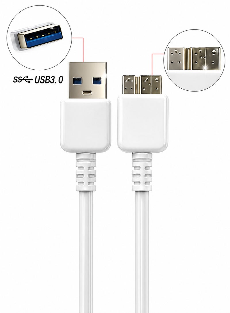 كيبل USB 3.0 Type-A إلى USB 3.0 Micro-B لنقل البيانات للأقراص الصلبة الخارجية HDD وSSD – سرعة SuperSpeed 5Gbps – متوافق مع Samsung والأجهزة المزودة بمنفذ Micro-B USB 3.0 – أبيض - Image 1