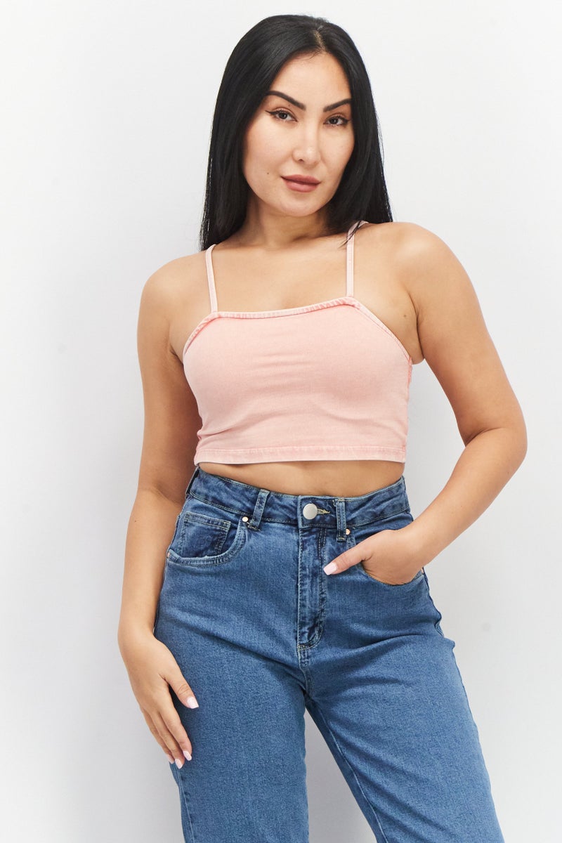 CHELSEA PEERS بلوزة نسائية بدون أكمام بقصة مربعة، مغسولة، وردية - Image 1