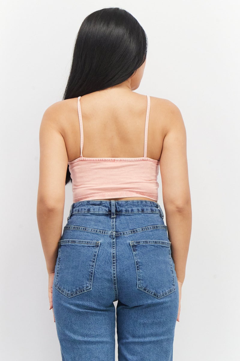 CHELSEA PEERS بلوزة نسائية بدون أكمام بقصة مربعة، مغسولة، وردية - Image 3