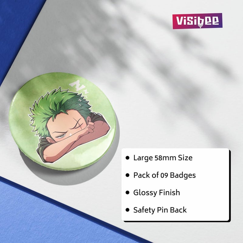 Visibee Pin Badges Set of 9 – 58mm Round Bag Pins Aesthetic | Collectible Anime Character Badges for Bags | Pin Button Badges for Backpacks & Jackets - Image 3