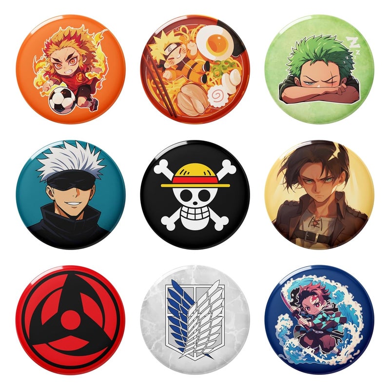 Visibee Pin Badges Set of 9 – 58mm Round Bag Pins Aesthetic | Collectible Anime Character Badges for Bags | Pin Button Badges for Backpacks & Jackets - Image 1