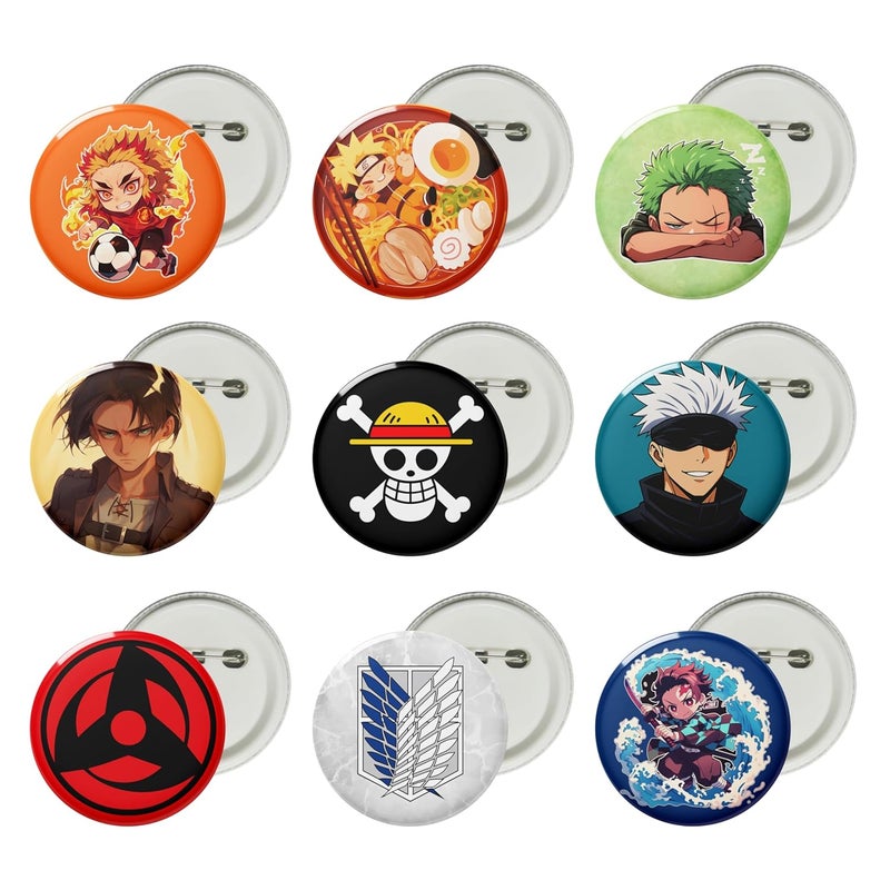 Visibee Pin Badges Set of 9 – 58mm Round Bag Pins Aesthetic | Collectible Anime Character Badges for Bags | Pin Button Badges for Backpacks & Jackets - Image 2