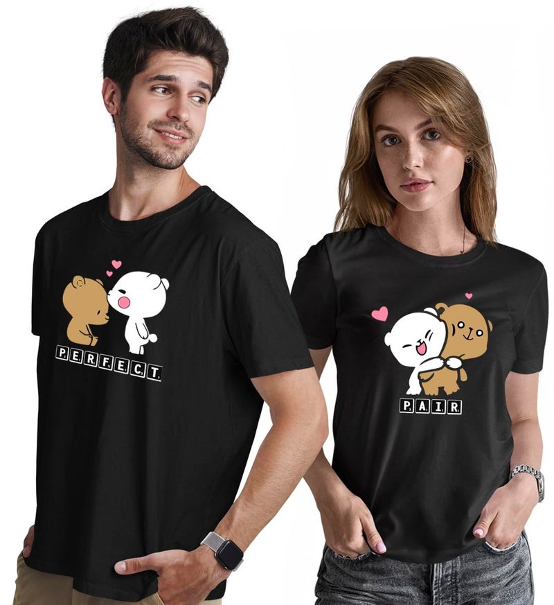 INDISSH Couple Matching T-Shirt Combo | Round Neck 100% Cotton Tshirt for Men and Women - CPL_RNM-Perfect-BLK-XL_WRN-Pair-BLK-XL - Image 1