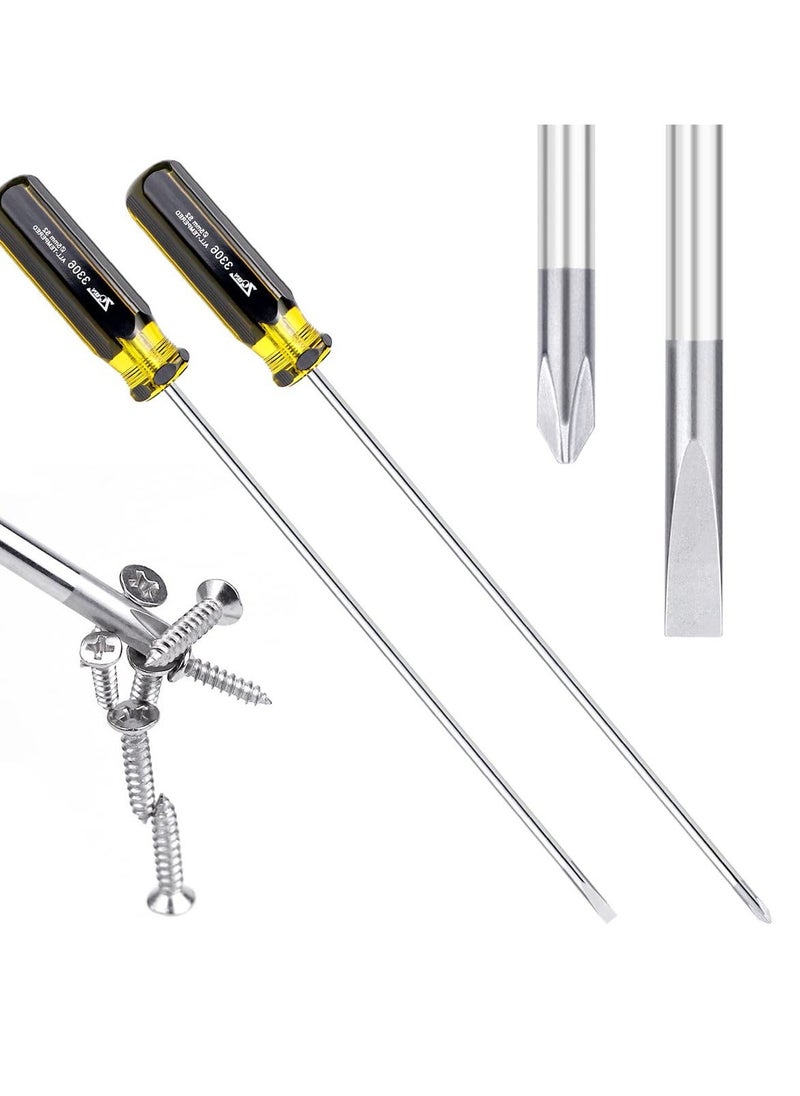 Generic Slotted and Phillips Screwdriver, 2 Pcs High Strength Magnetic Screwdriver, Cross head Screwdriver and Flat Blade Screwdriver, 15"  - Image 1