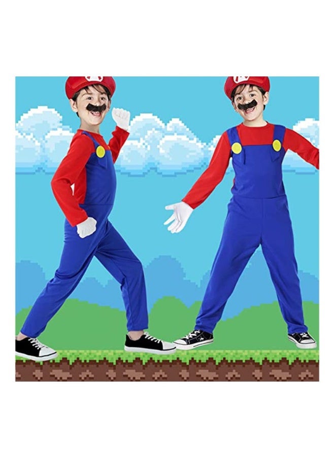 Kidzilla Kids Super Mario-Inspired Costume – Red Shirt, Blue Overalls, Cap & Character Accessories L - Image 5