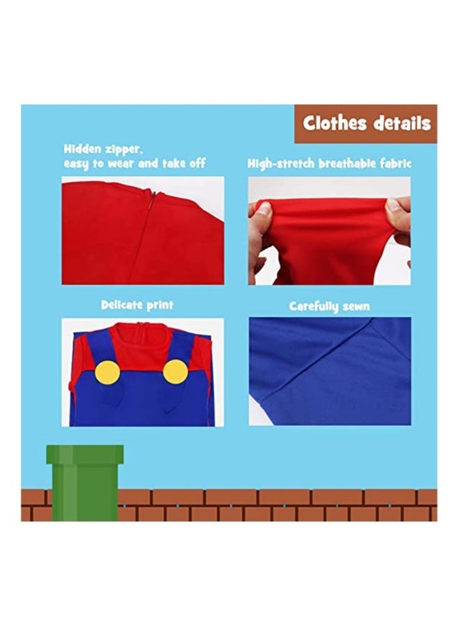 Kidzilla Kids Super Mario-Inspired Costume – Red Shirt, Blue Overalls, Cap & Character Accessories L - Image 3