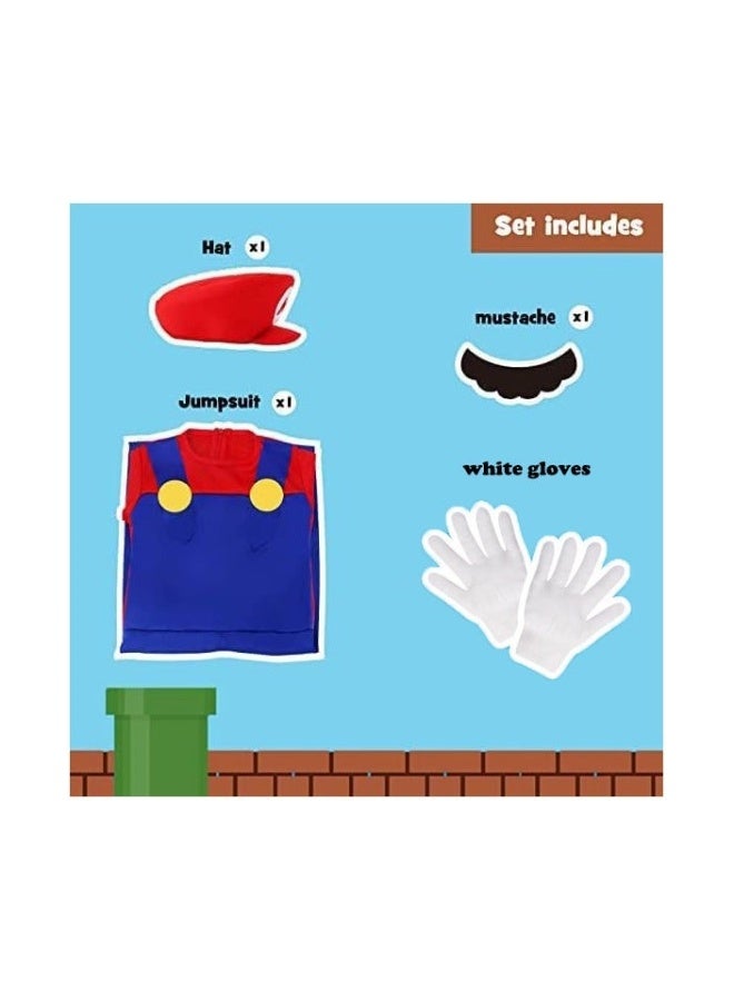 Kidzilla Kids Super Mario-Inspired Costume – Red Shirt, Blue Overalls, Cap & Character Accessories L - Image 2