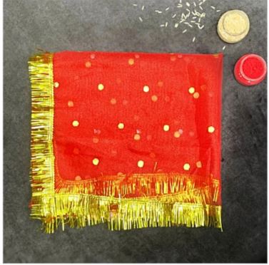 Aksharveda Medium Red Classic Chunri 27x10 Inch – Traditional Decorative Chunri for Deity Shringar - Image 3