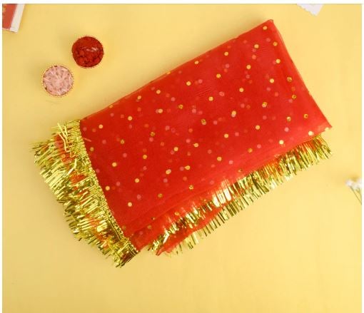 Aksharveda Medium Red Classic Chunri 27x10 Inch – Traditional Decorative Chunri for Deity Shringar - Image 2