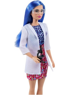 Mattel BARBIE Barbie Scientist Doll 12 inches, Blue Hair, Color Block Dress, Lab Coat & Flats, Microscope Accessory, Great Gift for Ages 3 Years Old & Up, Multi  - Image 3