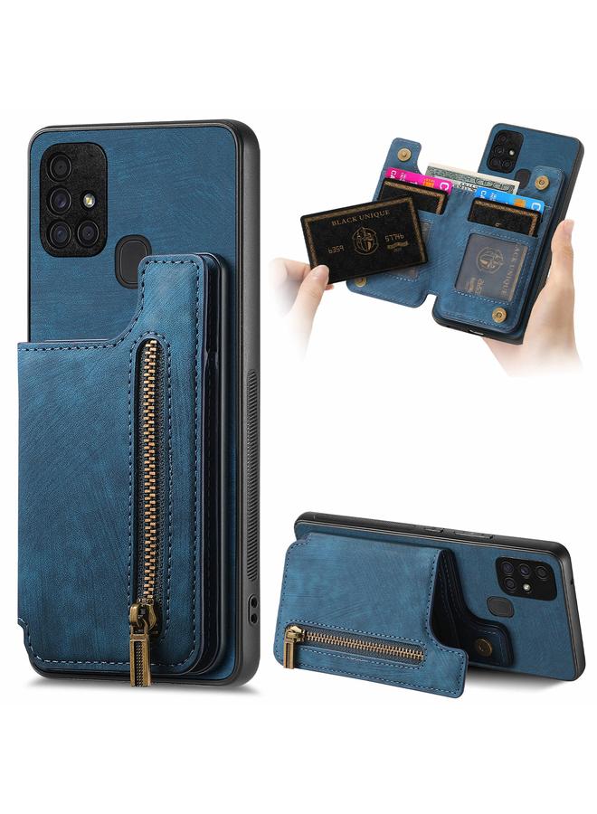 Green Tiger For Samsung Galaxy A51 5G Retro Leather Zipper Wallet Back Phone Case(Blue)