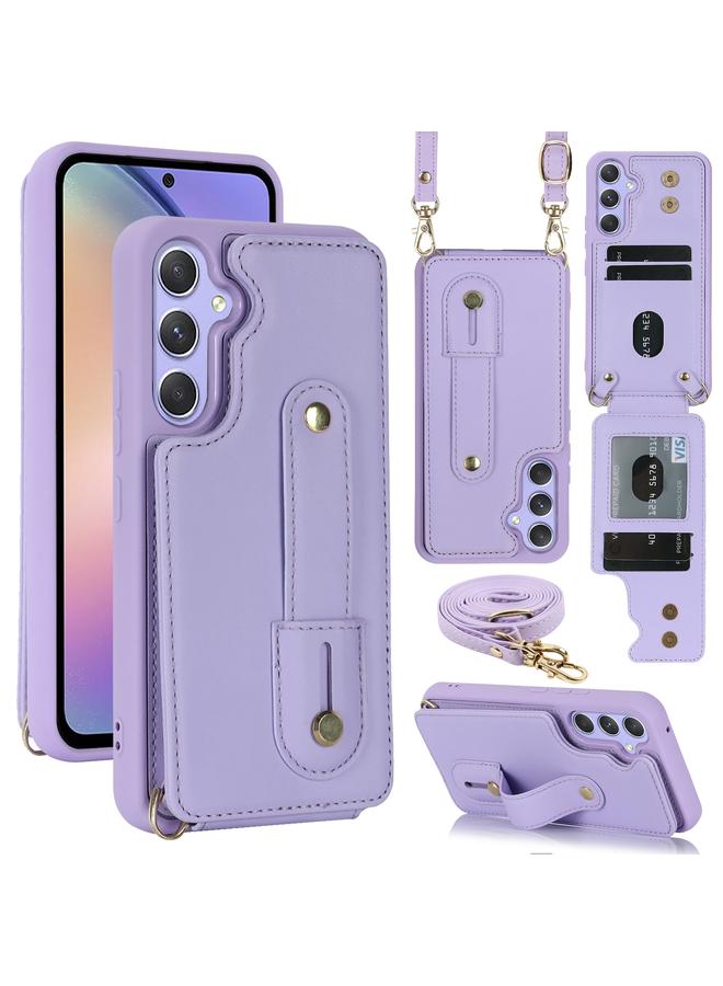 S-TOP Case For Samsung Galaxy A55 5G Wristband Vertical Flip Wallet Back Cover Phone Case with Long Lanyard - Image 1