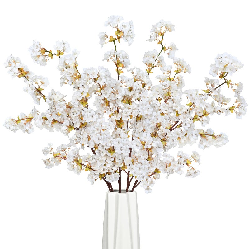 Sunm Boutique Silk Cherry Blossom Branches Artificial Cherry Blossom Tree Stems Faux Cherry Flowers Vase Arrangements for Wedding Home Decor Set of 5