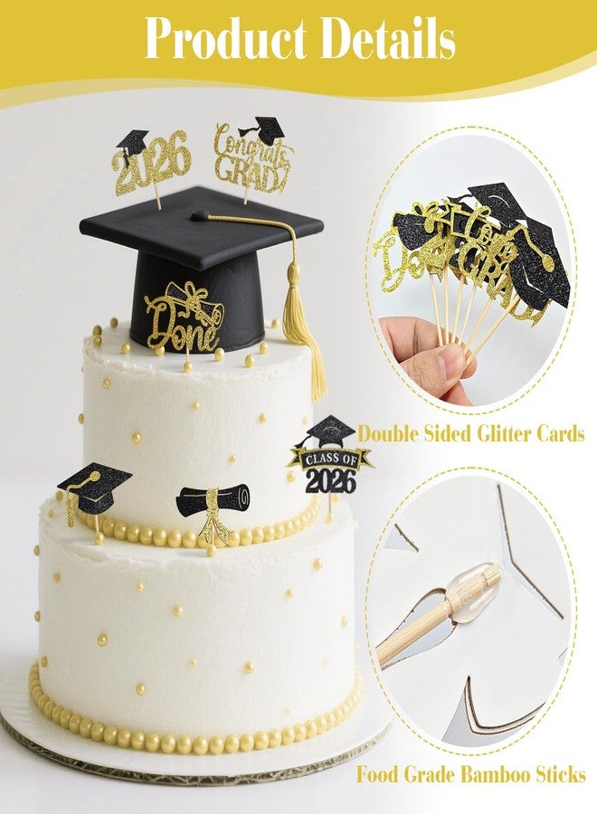 EMORBALS 48PCS Graduation Cupcake Toppers 2026, Glitter 2026 Grad Cupcake Topper, Graduation Cake Decorations for Party Centerpieces, Family Celebrations(Black&Gold) - Image 3