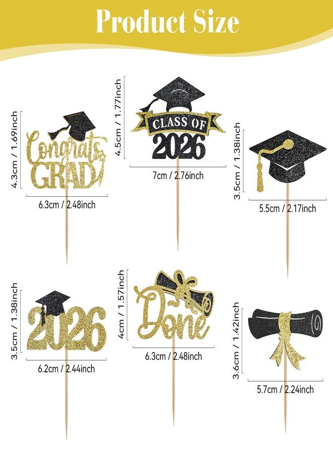 EMORBALS 48PCS Graduation Cupcake Toppers 2026, Glitter 2026 Grad Cupcake Topper, Graduation Cake Decorations for Party Centerpieces, Family Celebrations(Black&Gold) - Image 2