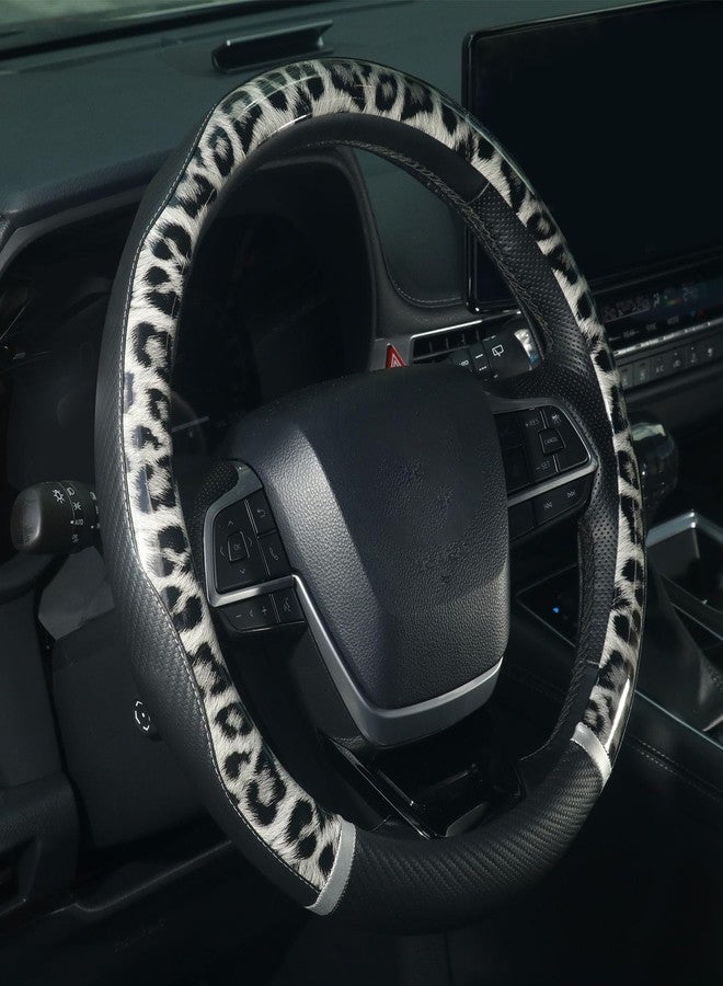KAFEEK Leopard Print Steering Wheel Cover 15 inch, PVC Leather, Non-Slip Rubber Inner, Cheetah Pattern for Women Girls, All-Season Comfort, Black - Image 1