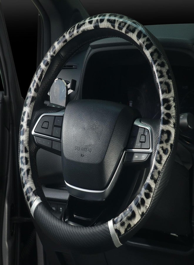 KAFEEK Leopard Print Steering Wheel Cover 15 inch, PVC Leather, Non-Slip Rubber Inner, Cheetah Pattern for Women Girls, All-Season Comfort, Black - Image 3