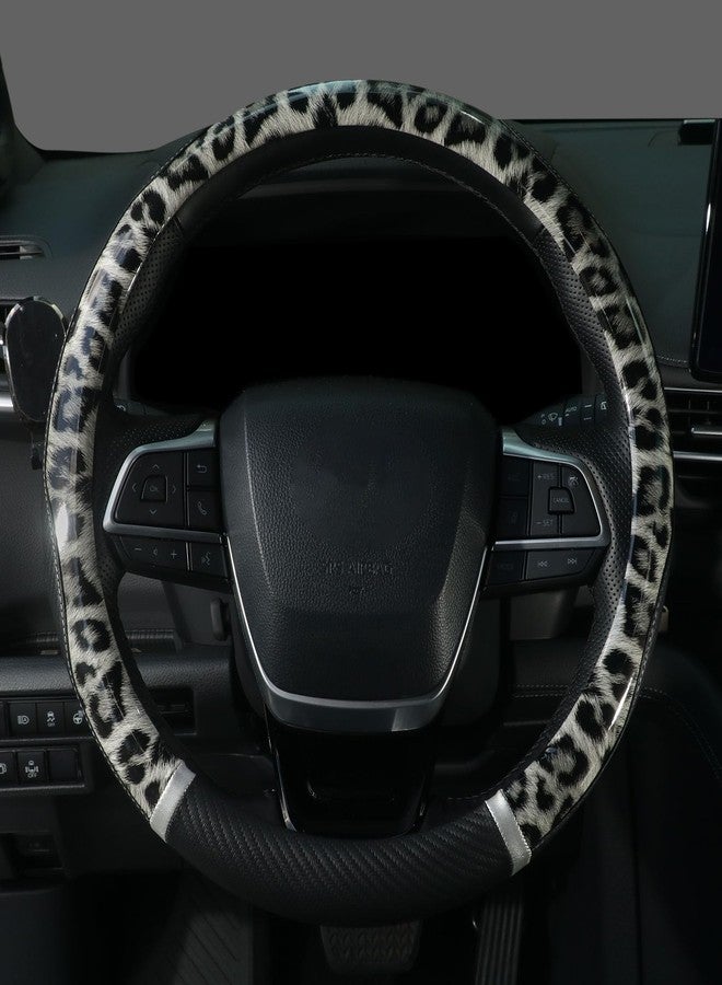 KAFEEK Leopard Print Steering Wheel Cover 15 inch, PVC Leather, Non-Slip Rubber Inner, Cheetah Pattern for Women Girls, All-Season Comfort, Black - Image 2