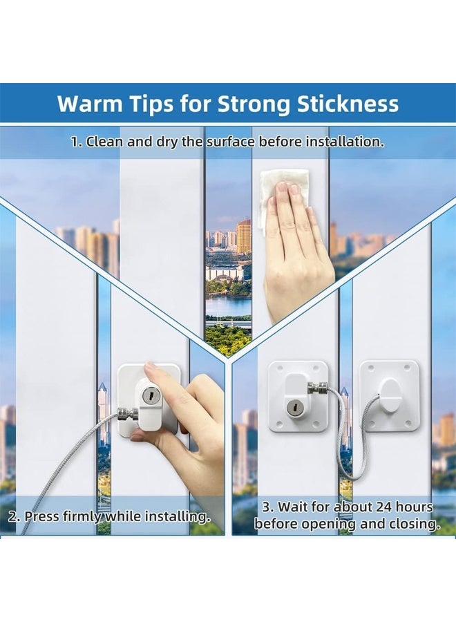 DUNISO 2 Pack Child Proof Fridge Lock，No Drilling Window Safety Locks，Child Safety Cable Lock with Key，Durable, Compact ,Convenient,suitable for cabinets, drawers,doors，White - Image 2