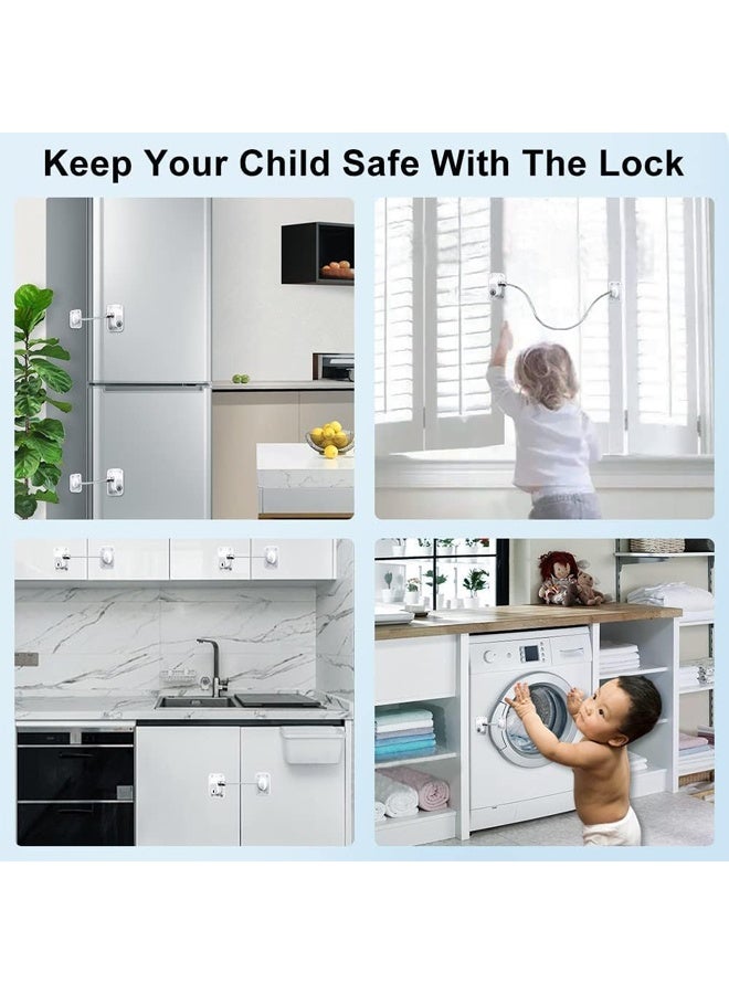 DUNISO 2 Pack Child Proof Fridge Lock，No Drilling Window Safety Locks，Child Safety Cable Lock with Key，Durable, Compact ,Convenient,suitable for cabinets, drawers,doors，White - Image 3